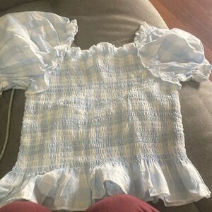 Blue Gingham Smocked Top